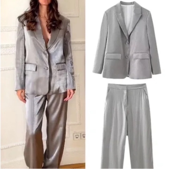 ZARA 2 PIECES MATCHING SET METALLIC JACKET AND METALLIC PANTS - Picture 16 of 16